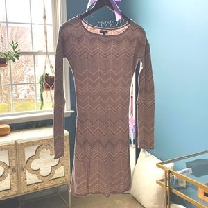 Express fitted shimmery gold dress